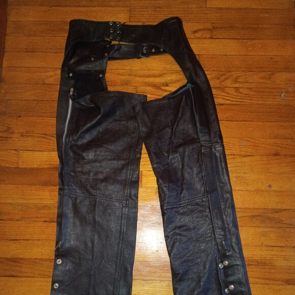 THE LEATHER WORKS Black Leather Chaps Size Men's XL Snap/Zip/Buckle/Laces - Picture 4 of 13